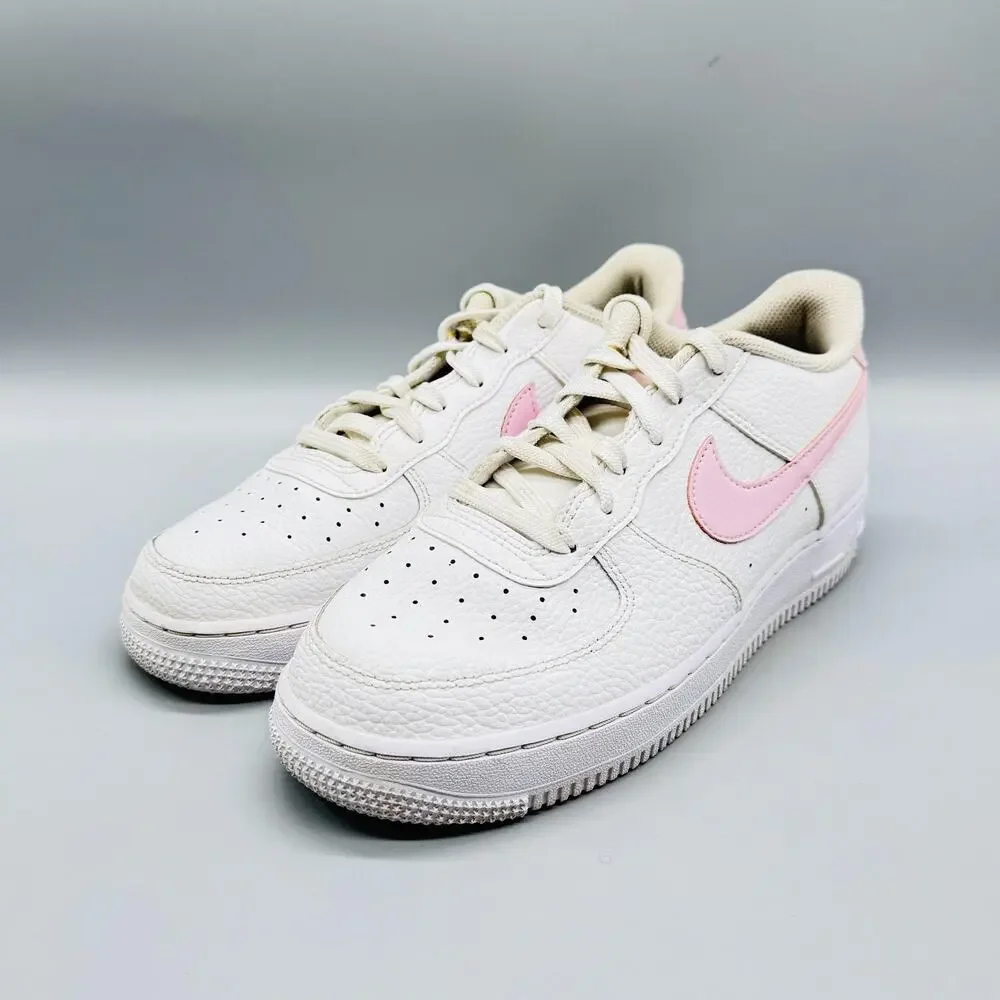 Nike Shoes Girls 7 White Pink Leather Air Force 1 LE Low Top Athletic Sneakers